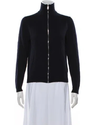 Pre-owned Prada Virgin Wool Mock Neck Cardigan In Black