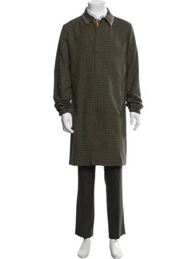 Pre-owned Prada Virgin Wool Plaid Print Coat In Green