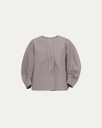 Prada Virgin Wool Pleated Balloon Top In Acciaio