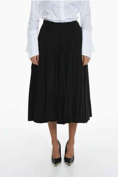 PRADA VIRGIN WOOL PLEATED PANNO SKIRT WITH BELT LOOPS