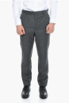 PRADA VIRGIN WOOL PLEATED TROUSERS WITH EMBROIDERED LOGO