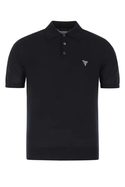 Prada Virgin Wool Polo Shirt For Men In Black