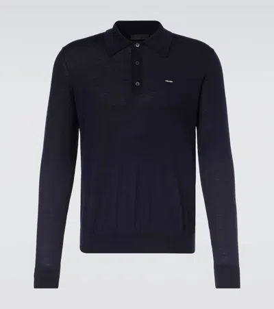 Prada Virgin Wool Polo Sweater In Blue