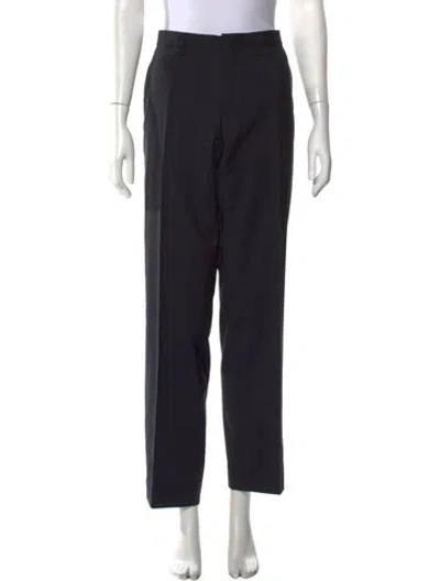 Pre-owned Prada Virgin Wool Straight Leg Pants In Black