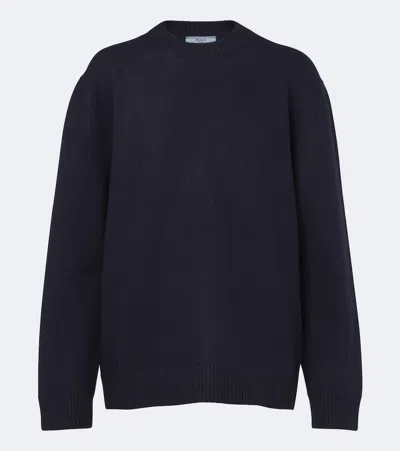 Prada Wool Sweater Round Neck Long Sleeves In Blue