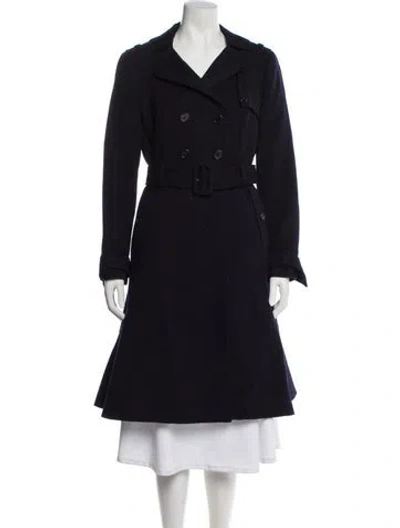 Pre-owned Prada Virgin Wool Trench Coat In Blue