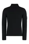 Prada High-neck Ribbed Wool Sweater In Black