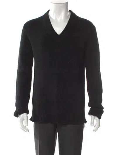Pre-owned Prada Virgin Wool V-neck Cardigan In Black