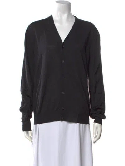 Pre-owned Prada Virgin Wool V-neck Cardigan In Black