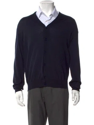 Pre-owned Prada Virgin Wool V-neck Cardigan In Black