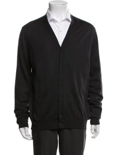 Pre-owned Prada Virgin Wool V-neck Cardigan In Black