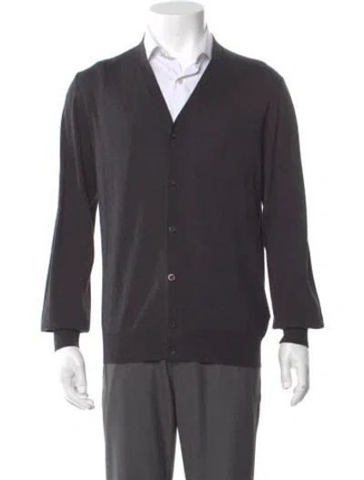 Pre-owned Prada Virgin Wool V-neck Cardigan In Gray