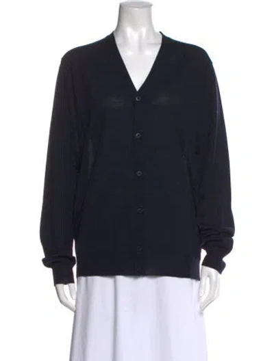 Pre-owned Prada Virgin Wool V-neck Cardigan W/ Tags In Black