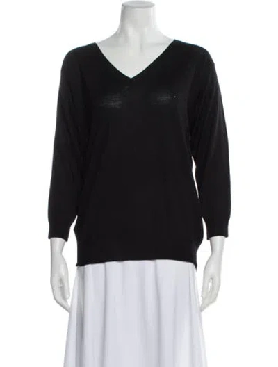 Pre-owned Prada Virgin Wool V-neck Sweater In Black