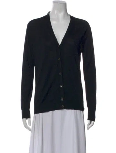 Pre-owned Prada Virgin Wool V-neck Sweater In Black