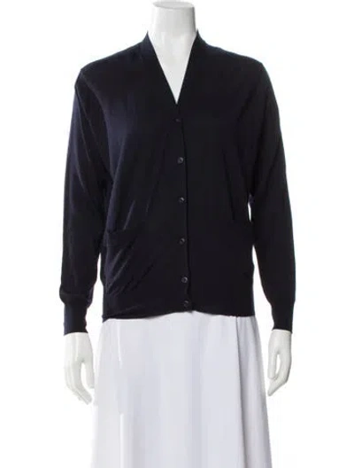 Pre-owned Prada Virgin Wool V-neck Sweater In Blue