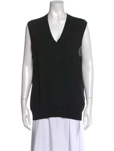 Pre-owned Prada Virgin Wool V-neck Sweater Vest W/ Tags In Black