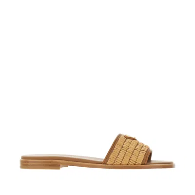 Prada Viscose And Leather Slides With Logo In Sand