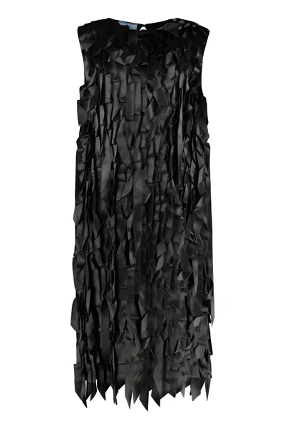 Prada Ribbon Detail Belted Midi Dress In Black