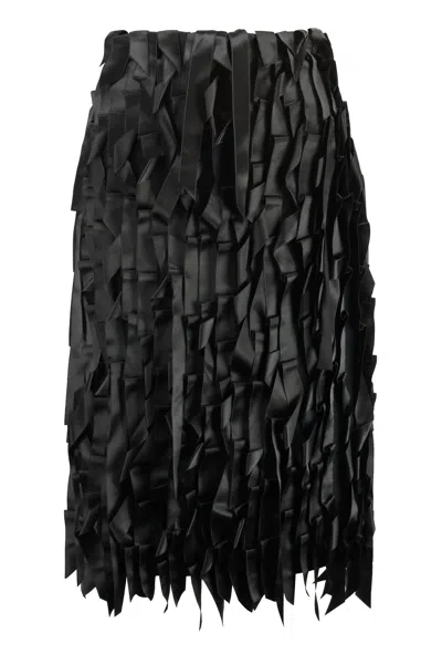 Prada Viscose Fringe Midi Skirt In Black
