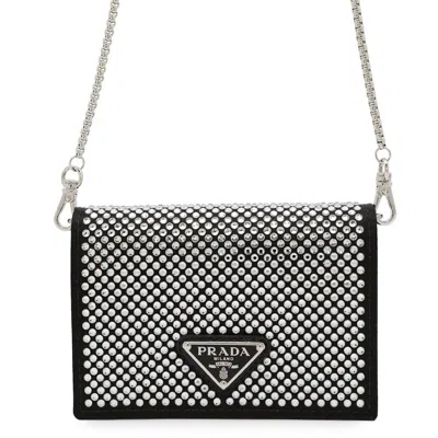 Pre-owned Prada Viscose Silk Rhinestone Card Case () In Black