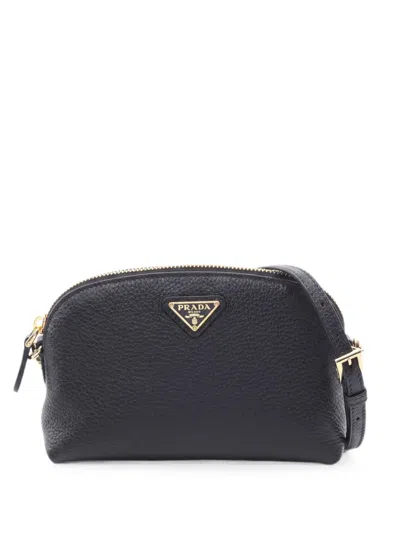 Pre-owned Prada Vit. Daino Soft Leather Shoulder Bag In Black