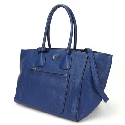 Prada Vitello Leather Tote Bag () In Blue