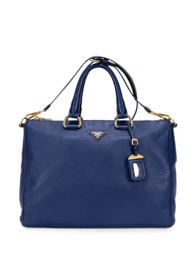 Pre-owned Prada Vitello Daino Bauletto Tote Bag In Blue