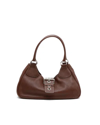 Prada Vitello Daino Buckle Shoulder Bag In Brown