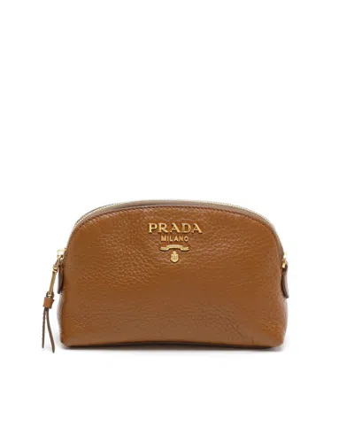 Pre-owned Prada Vitello Daino Cosmetic Pouch In Brown
