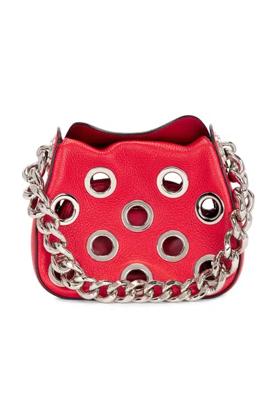 Pre-owned Prada Vitello Daino Grommet Shoulder Bag In Red