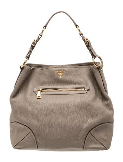 Pre-owned Prada Vitello Daino Leather Backpack In Gray