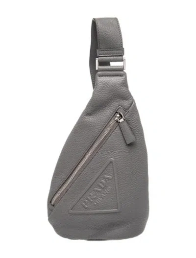Pre-owned Prada Vitello Daino Leather Backpack In Gray