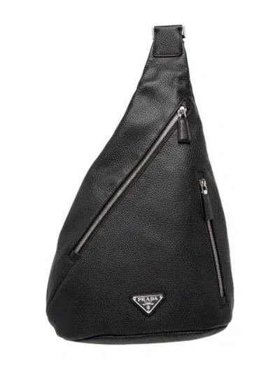 Pre-owned Prada Vitello Daino Leather Backpack Small In Black