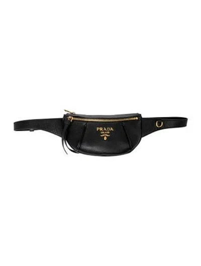 Pre-owned Prada Vitello Daino Leather Belt Bag In Black