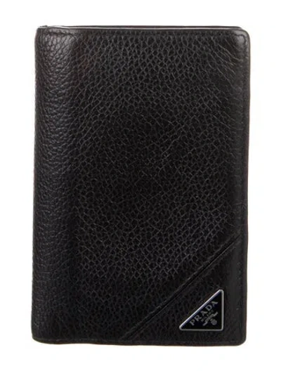Pre-owned Prada Vitello Daino Leather Bifold Wallet In Black