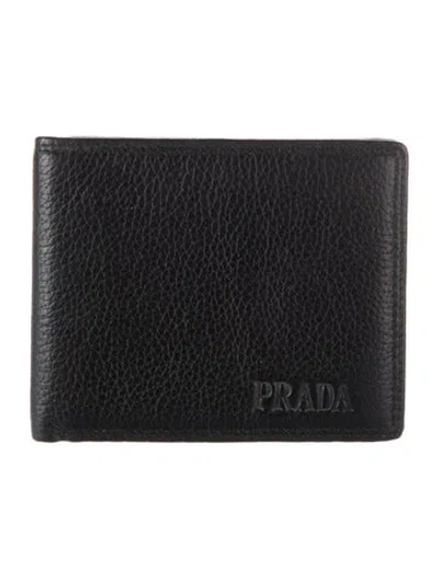 Pre-owned Prada Vitello Daino Leather Bifold Wallet In Black