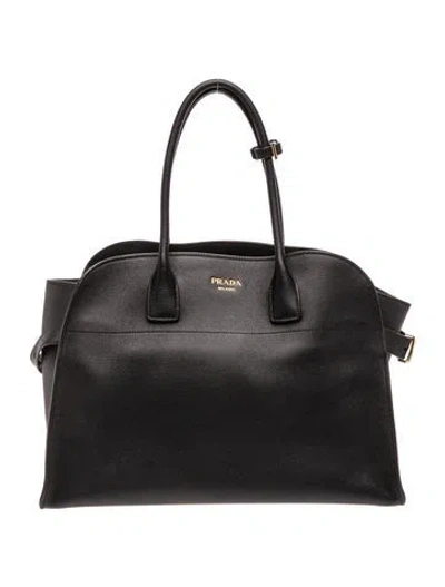 Pre-owned Prada Vitello Daino Leather Buckle Tote Large In Black