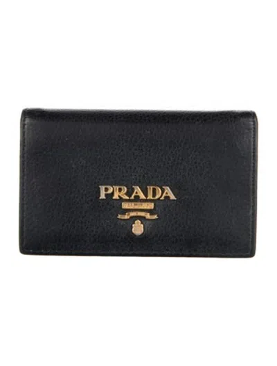 Pre-owned Prada Vitello Daino Leather Card Holder In Black