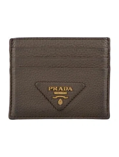Pre-owned Prada Vitello Daino Leather Card Holder In Gray