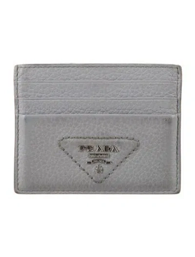 Pre-owned Prada Vitello Daino Leather Card Holder In Gray