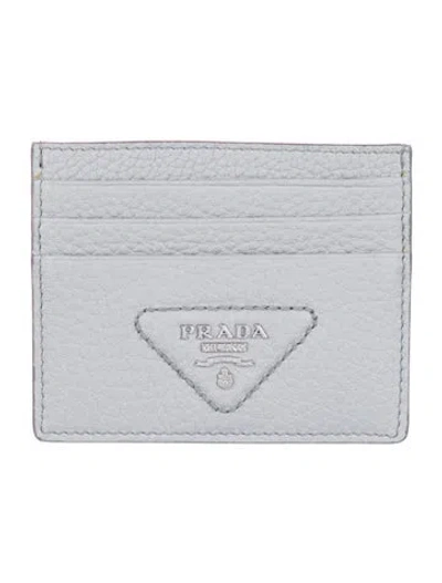 Pre-owned Prada Vitello Daino Leather Card Holder In Gray