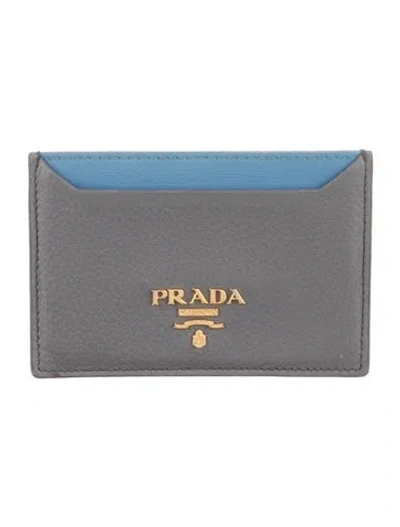 Pre-owned Prada Vitello Daino Leather Card Holder In Grey