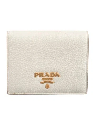 Pre-owned Prada Vitello Daino Leather Card Holder In Neutrals