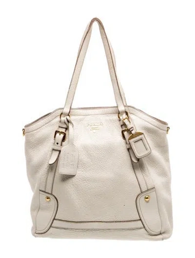 Pre-owned Prada Vitello Daino Leather Cervo Antik Shopping Satchel In Neutral