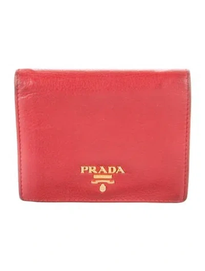 Pre-owned Prada Vitello Daino Leather Compact Wallet In Black