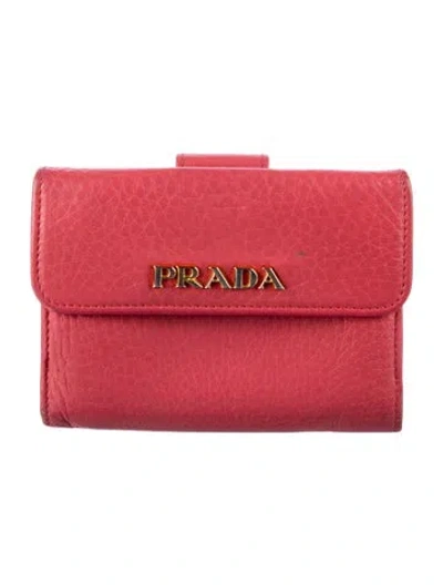 Pre-owned Prada Vitello Daino Leather Compact Wallet In Pink