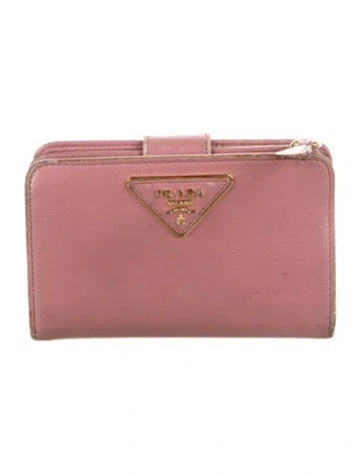 Pre-owned Prada Vitello Daino Leather Compact Wallet In Pink
