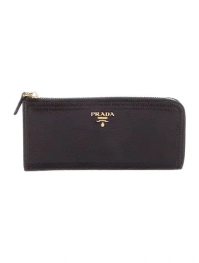 Pre-owned Prada Vitello Daino Leather Continental Wallet In Black