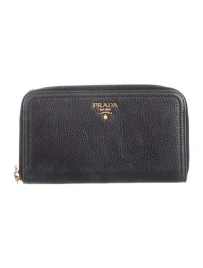 Pre-owned Prada Vitello Daino Leather Continental Wallet In Black